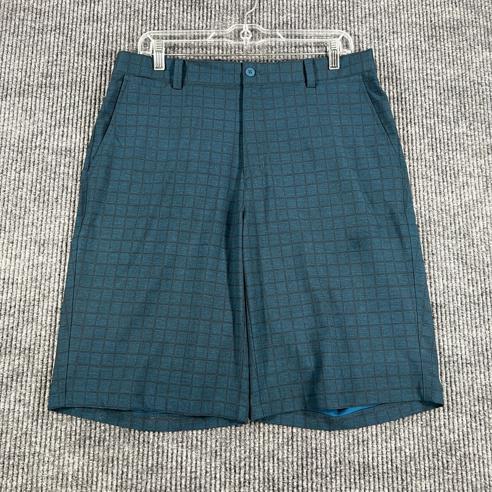 Nike Golf Shorts Mens Size 32 Blue Check Chino Dri Fit Casual Lightweight